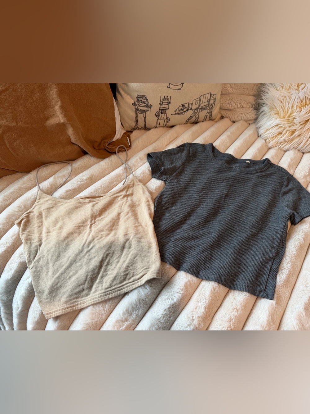 PacSun Beige Cropped Cami & Charcoal Ribbed Tee Duo